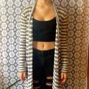 Grey and white striped cardigan